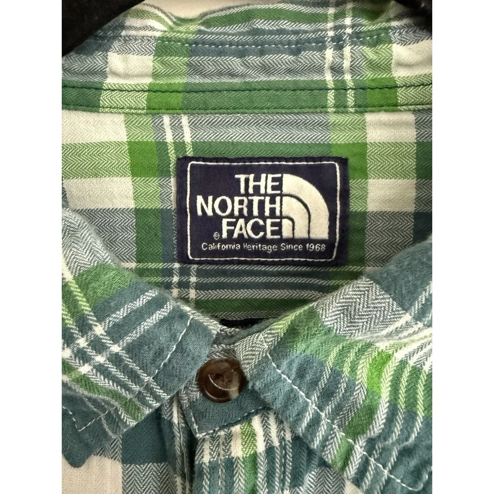 The North Face Button Down Long Sleeve Shirt Men Size XL Green Plaid Hiking
